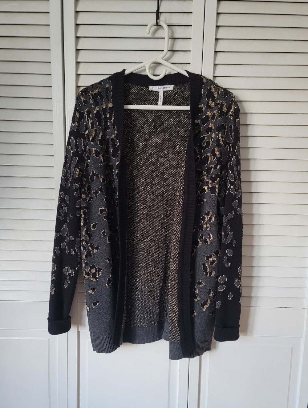BCBGENERATION Open-Front Leopard Knit Cardigan, Size S